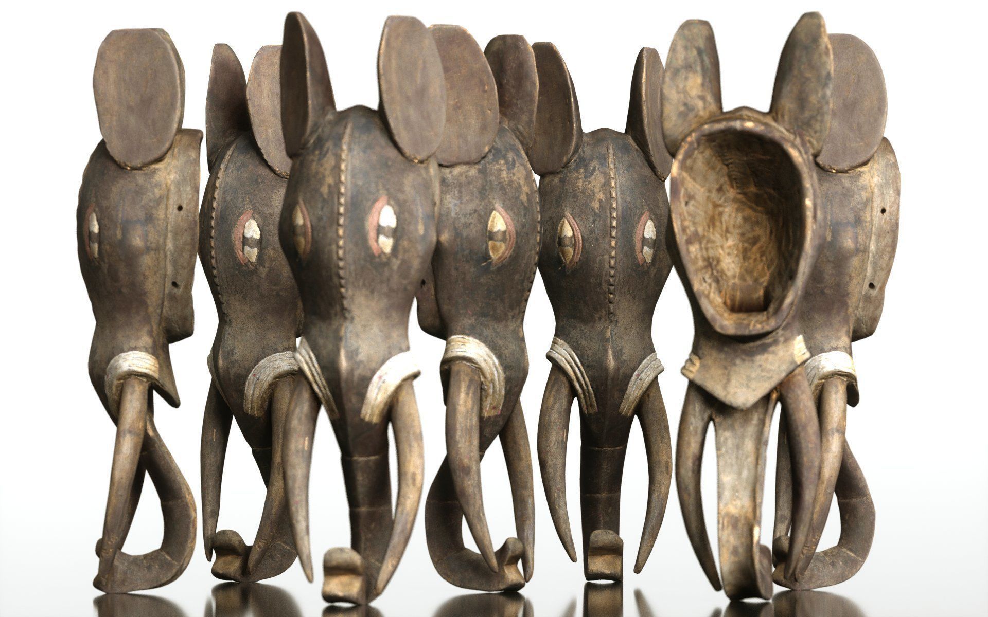 Afrikan Elephant Mask Carved Wood 52
