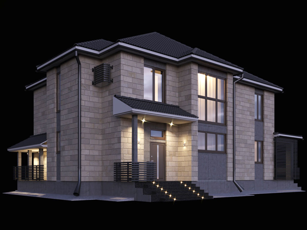 Two-storey house with a terrace  3D model