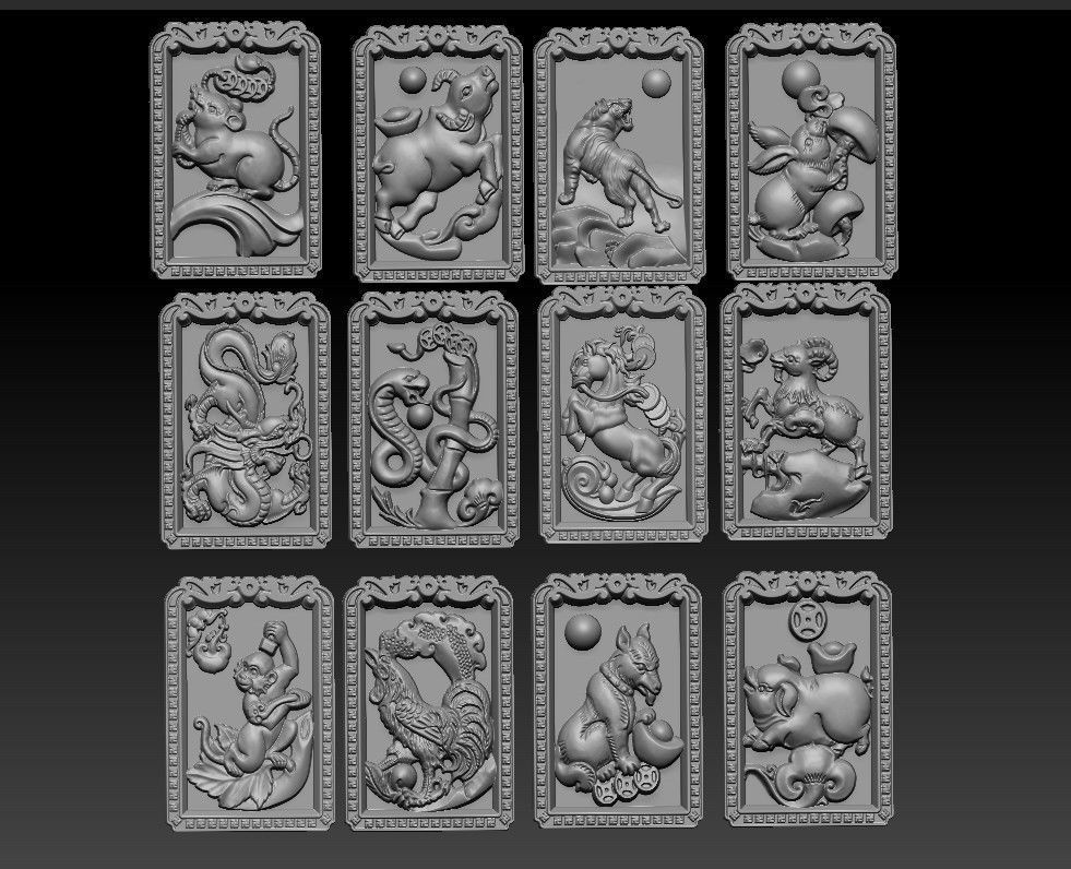 Chinese zodiac signs 3D model 3D printable OBJ MTL STL