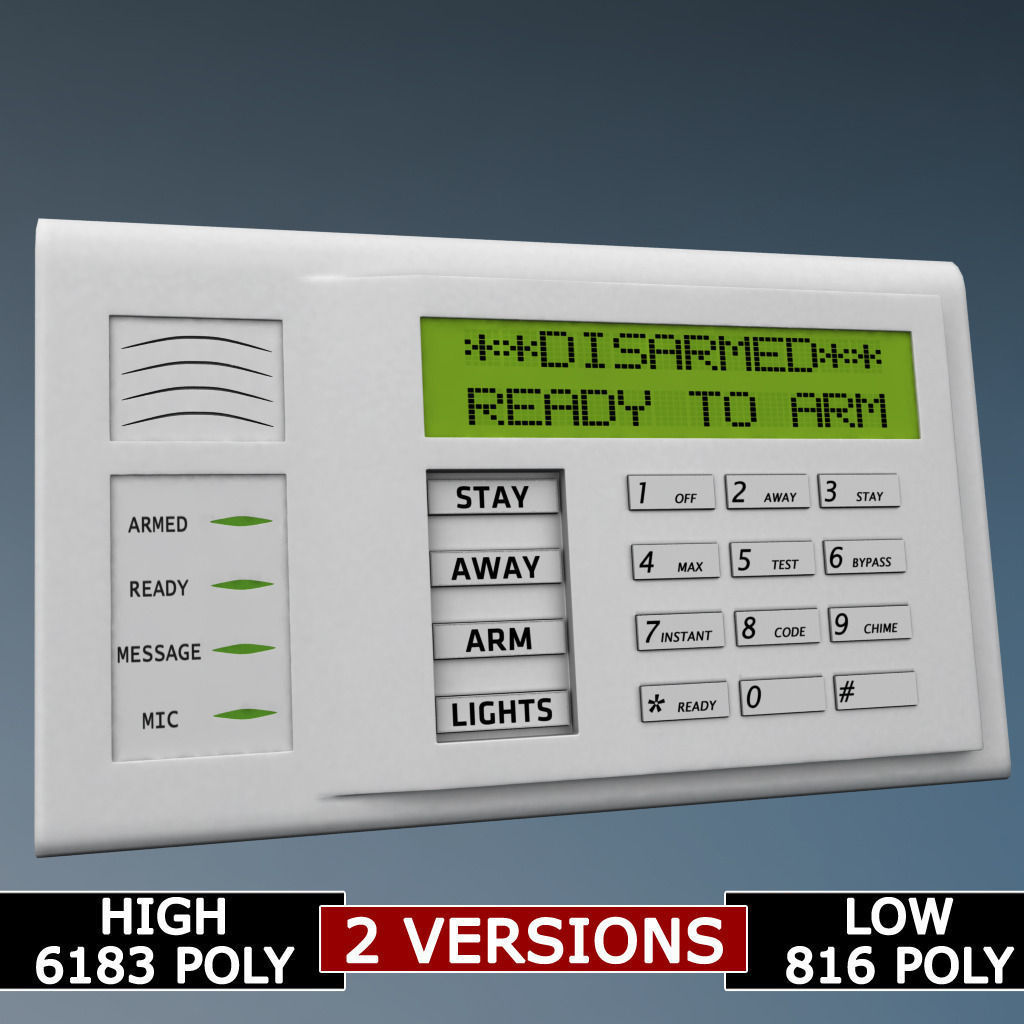 Alarm system keypad low poly Low-poly 3D model