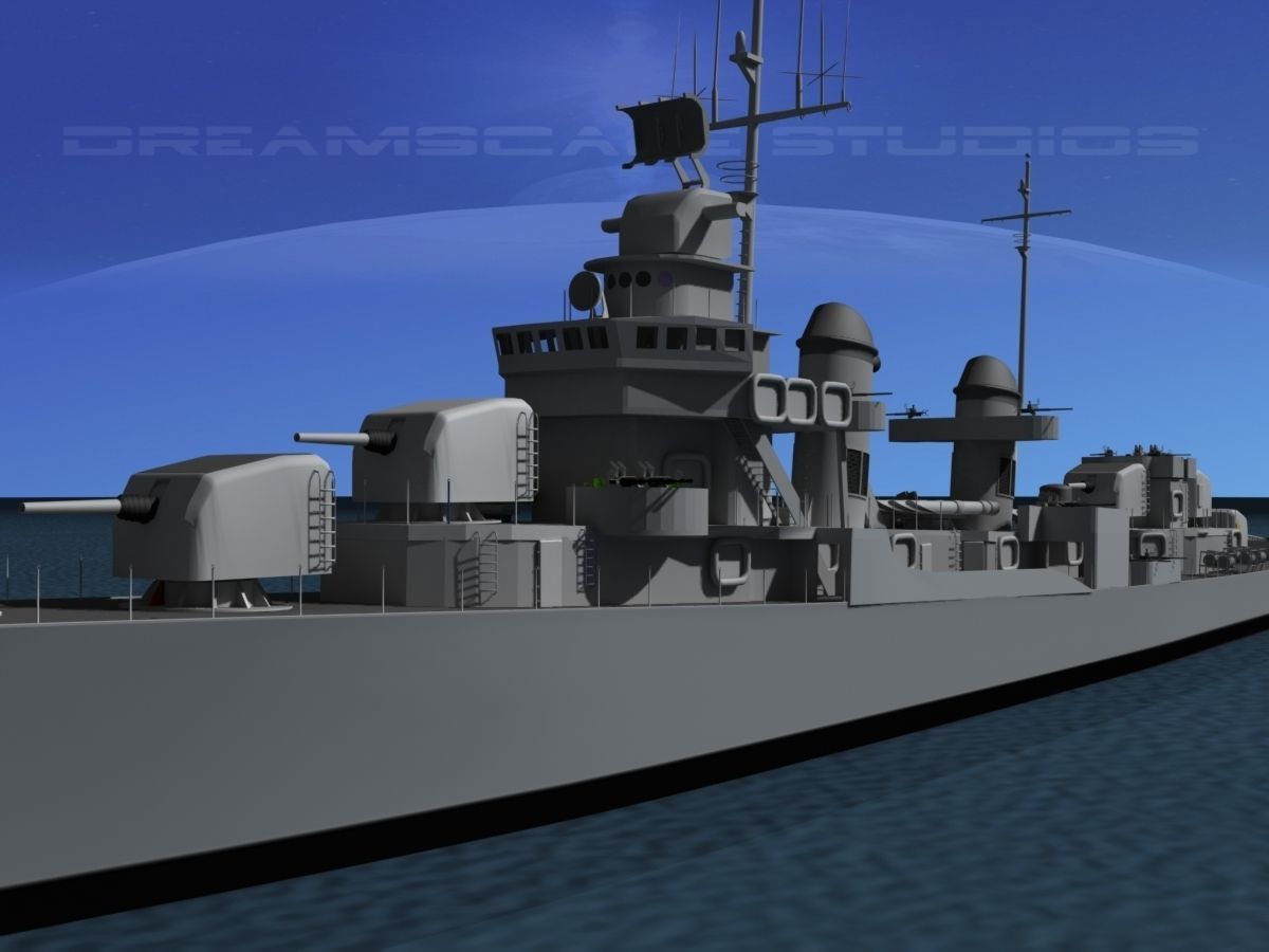 Fletcher Class Destroyer DD544 USS Boyd 3D Model rigged MAX OBJ 3DS