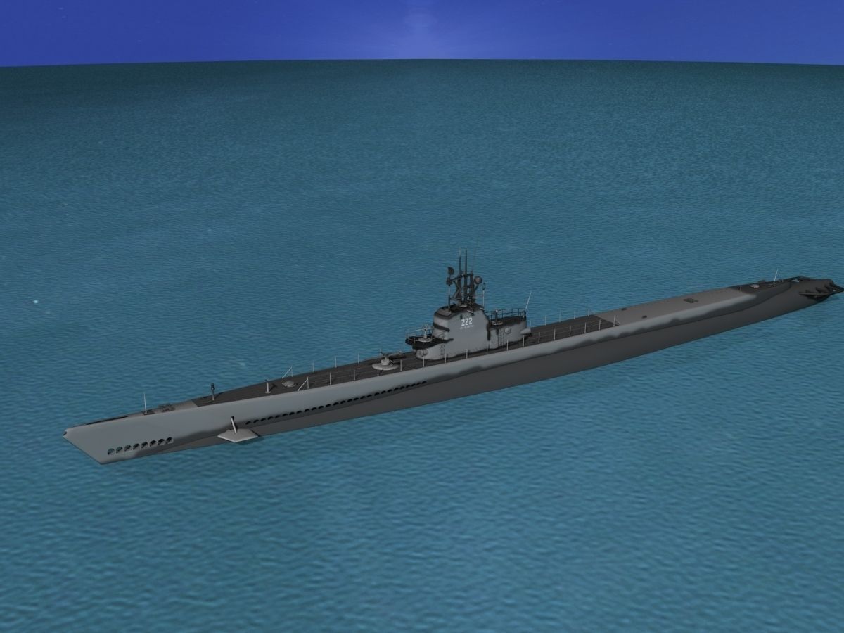 Gato Class Submarine SS222 USS Bluefish 3D model rigged CGTrader