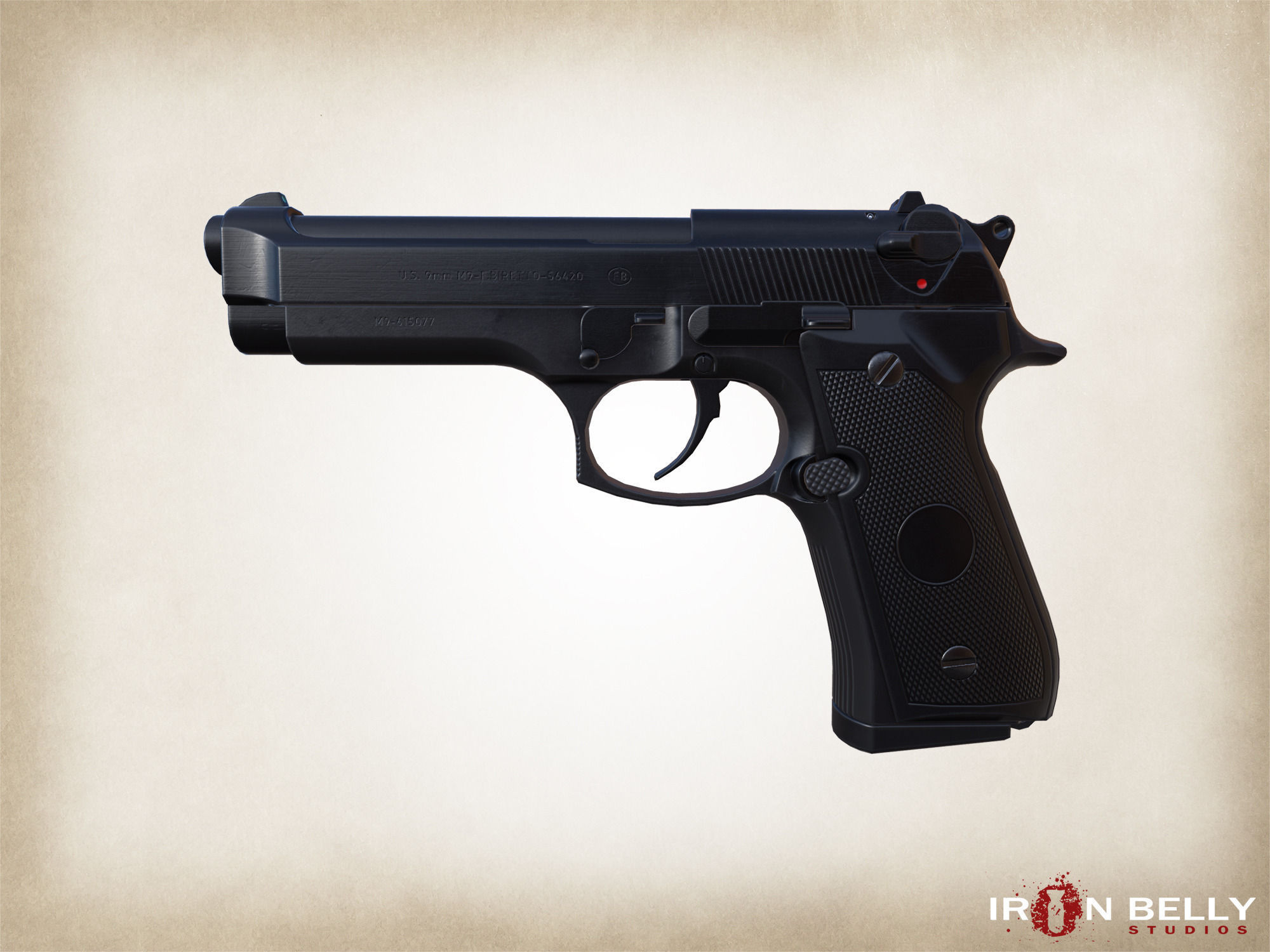 AAA FPS Beretta M9 Pistol Game-Ready Low-poly  3D model