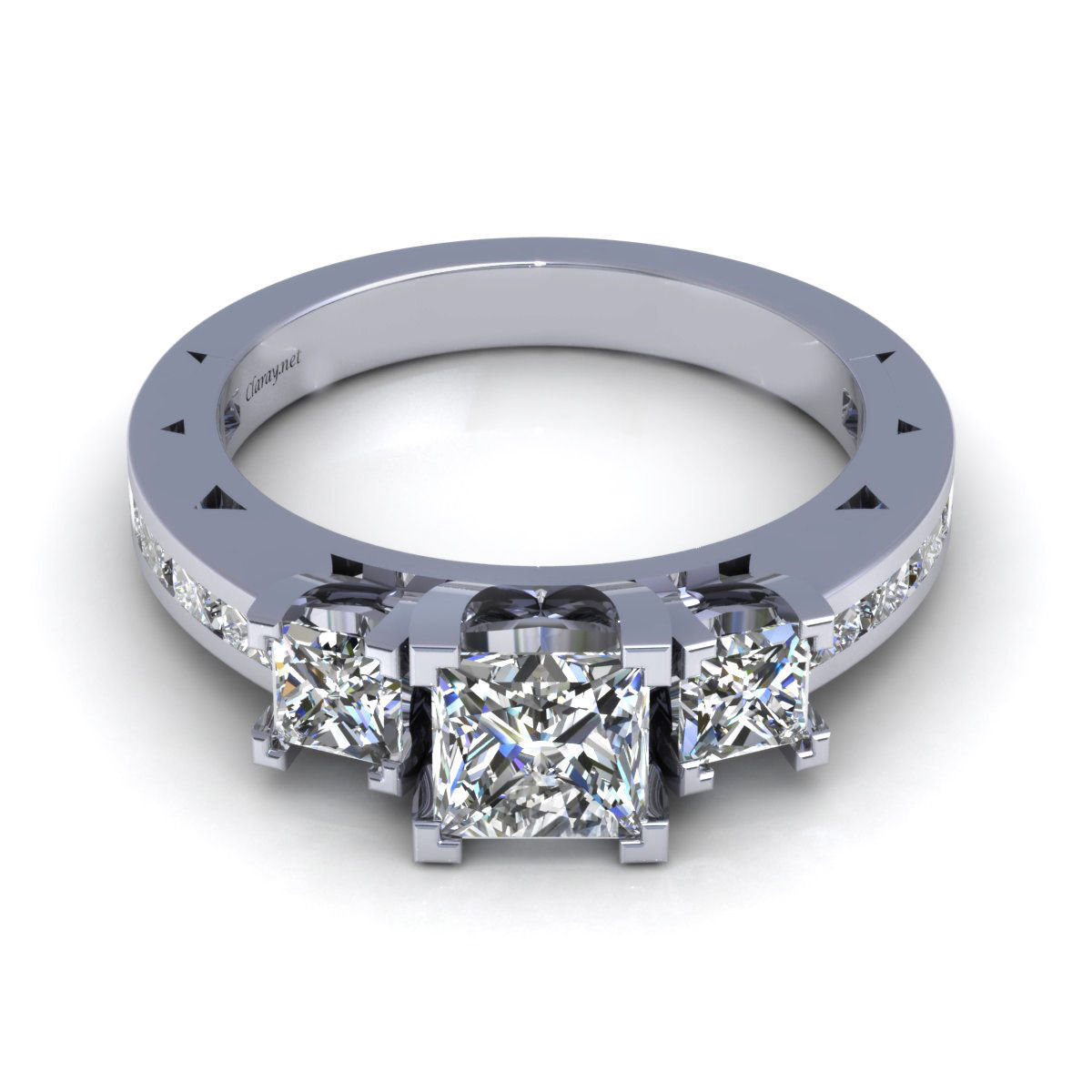 3D Three Stone Princess Wedding Ring | CGTrader