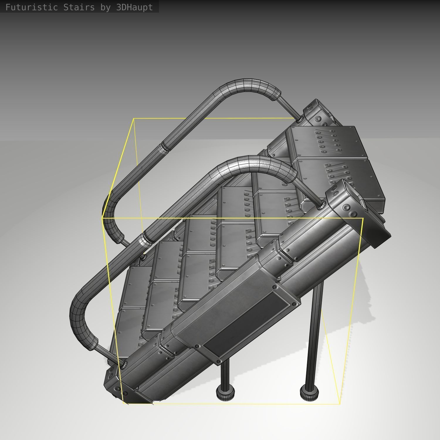 Futuristic Stairs -8 - Basic Textures Low-poly 3D model