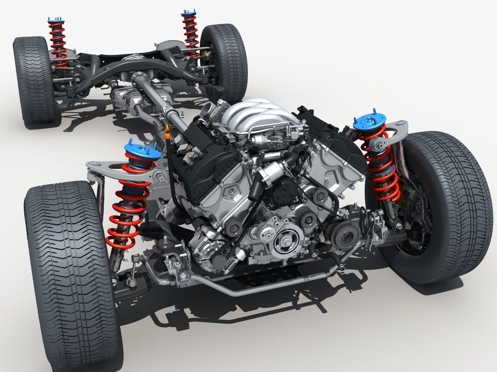 Car Chassis with Engine 3D model CGTrader