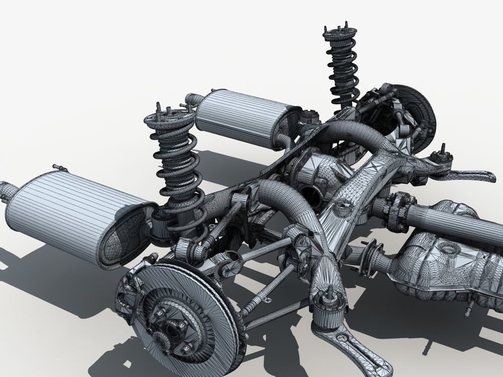 Car Chassis with Engine 3D model CGTrader
