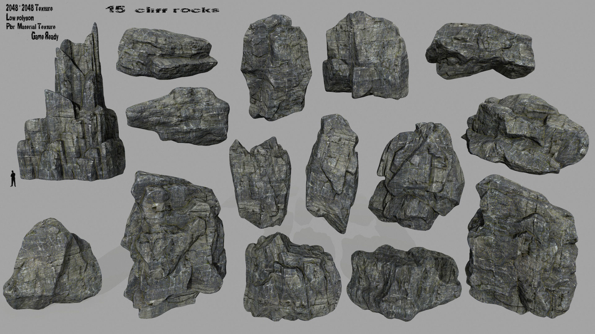 cliff rocks set 1 Low-poly  3D model