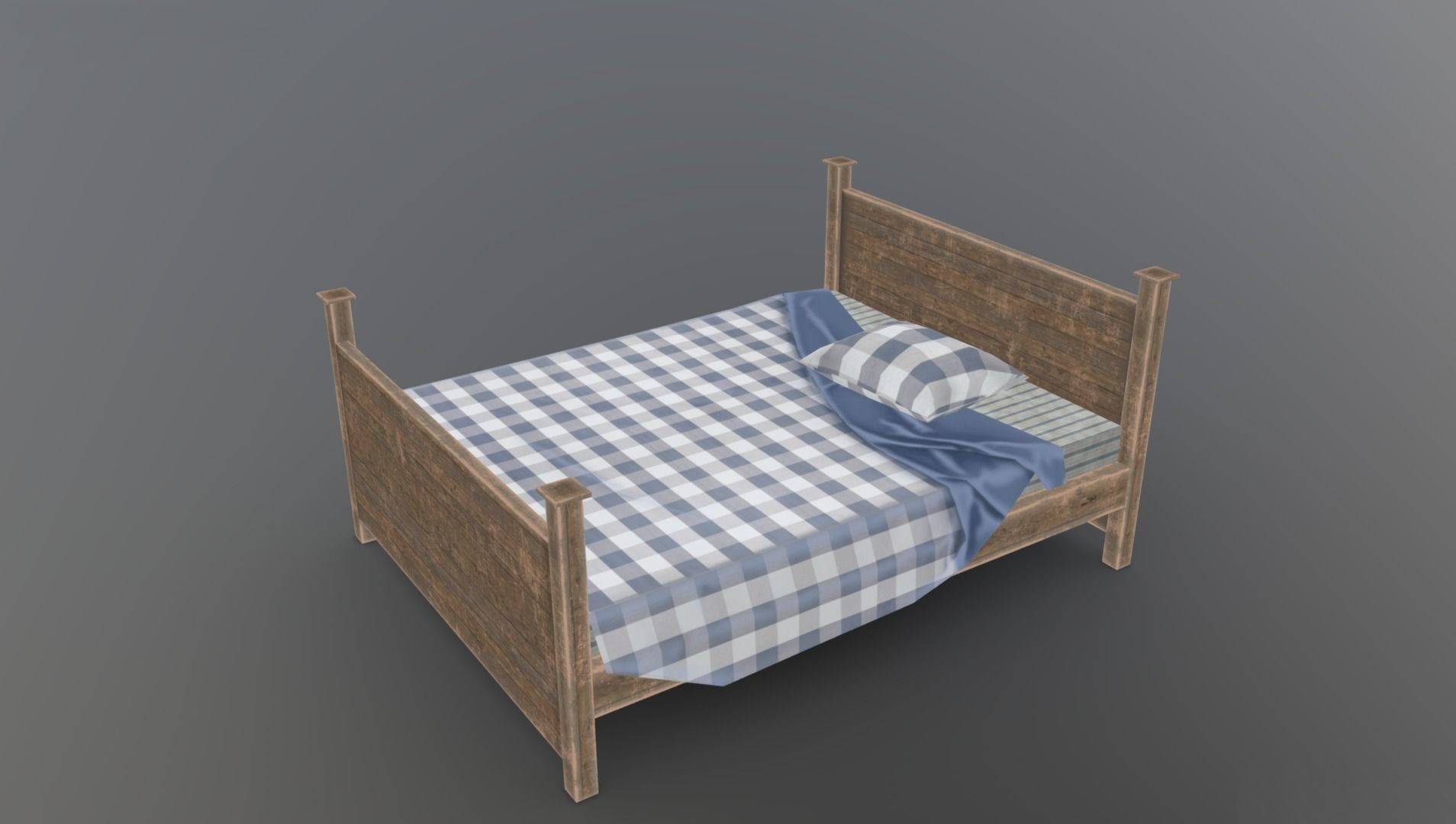 3D model Vintage old bed with antique scratched wooden frame pbr VR