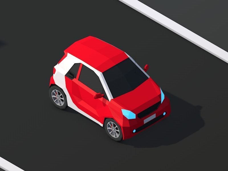 Cartoon Low Poly Smart Mini Car