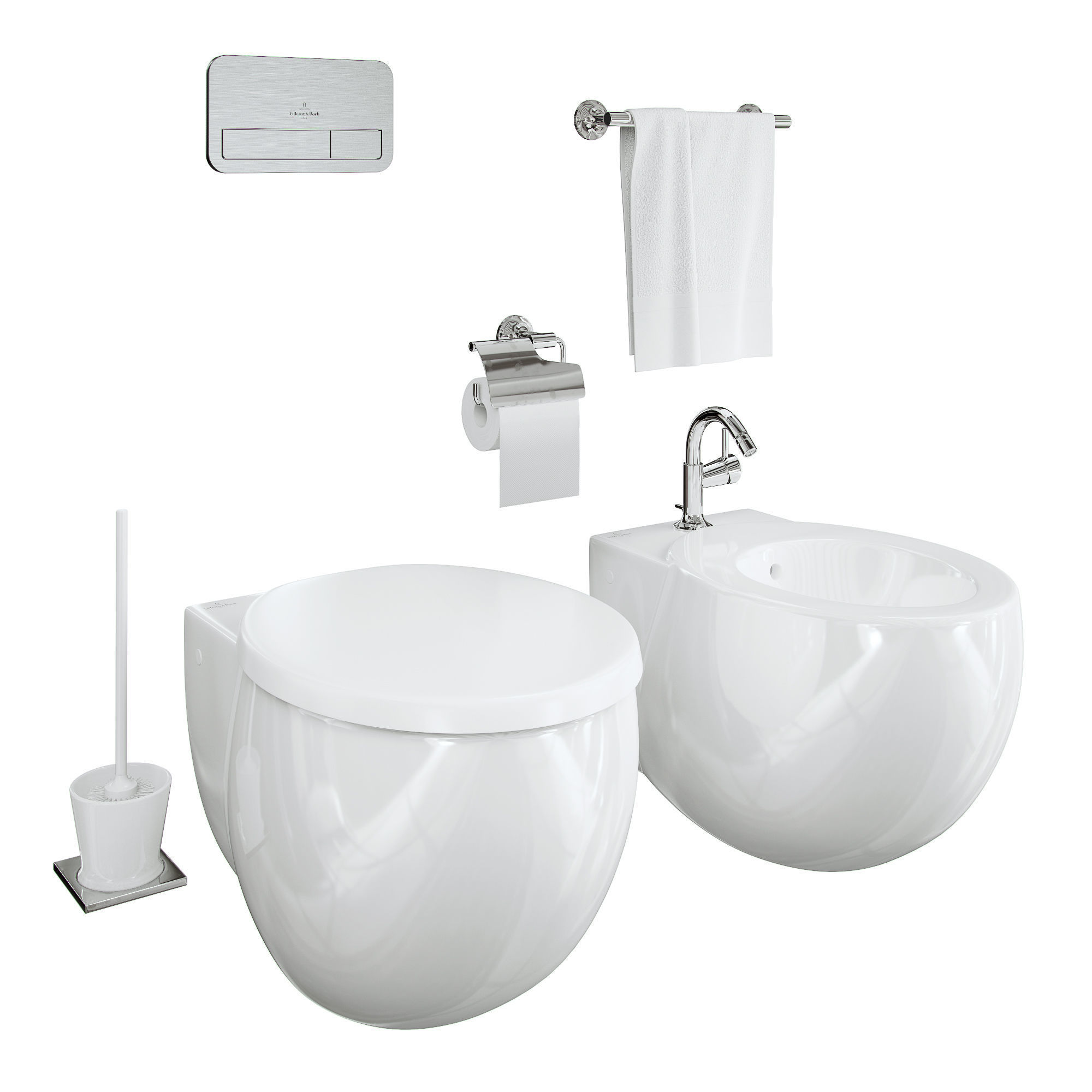 Villeroy and Boch aveo toilet and bidet 3D model CGTrader