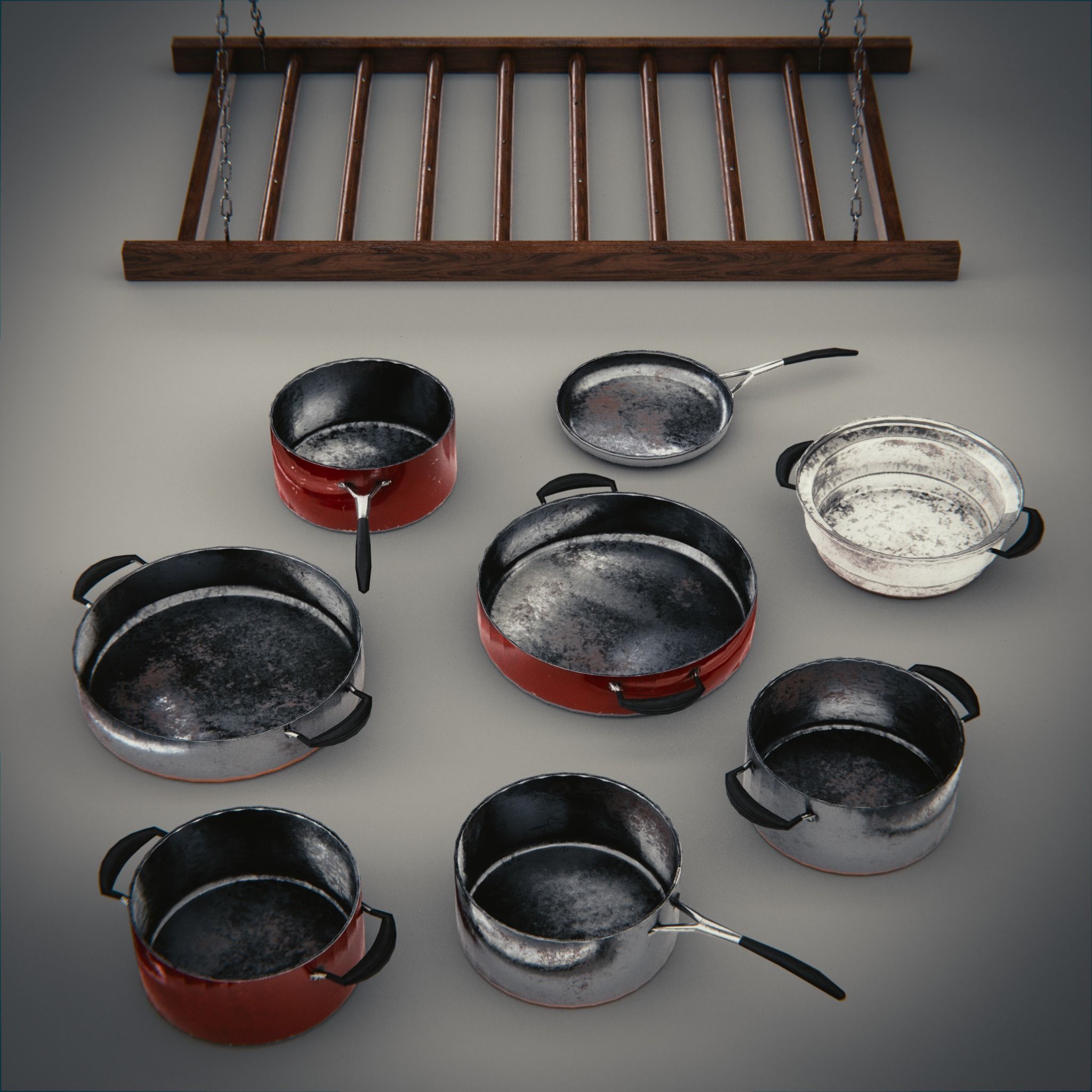 3D model Game Ready Cooking Pot and Pan Set VR / AR / lowpoly CGTrader