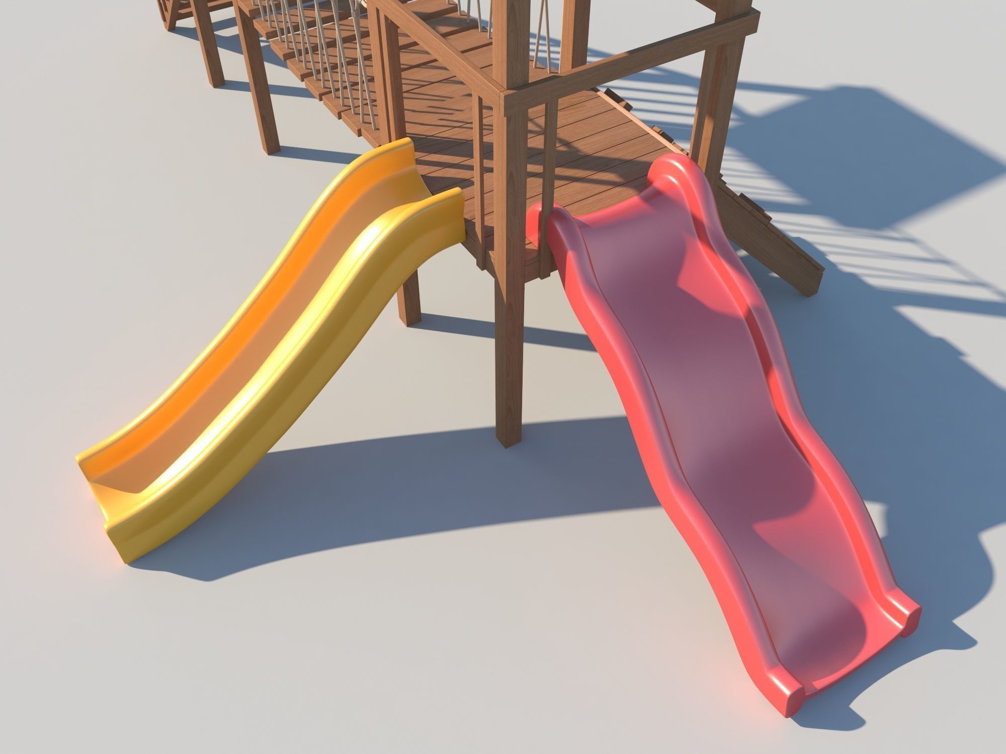 Playground Wooden Fort With Slides 3D model CGTrader