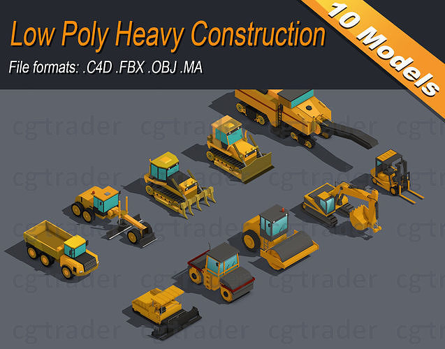 Low Poly Heavy Construction Machinery Equipment Industrial Low-poly 3D model