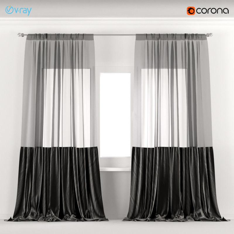 3d Model Black Velvet Curtains With Tulle Cgtrader