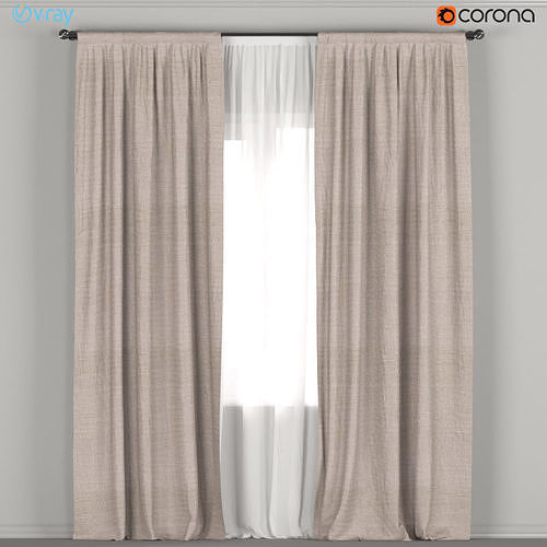 Dark Beige Curtains With Tulle 3d Cgtrader