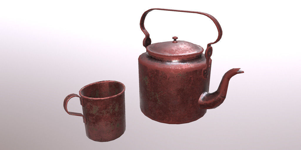 Old copper teapot and cup