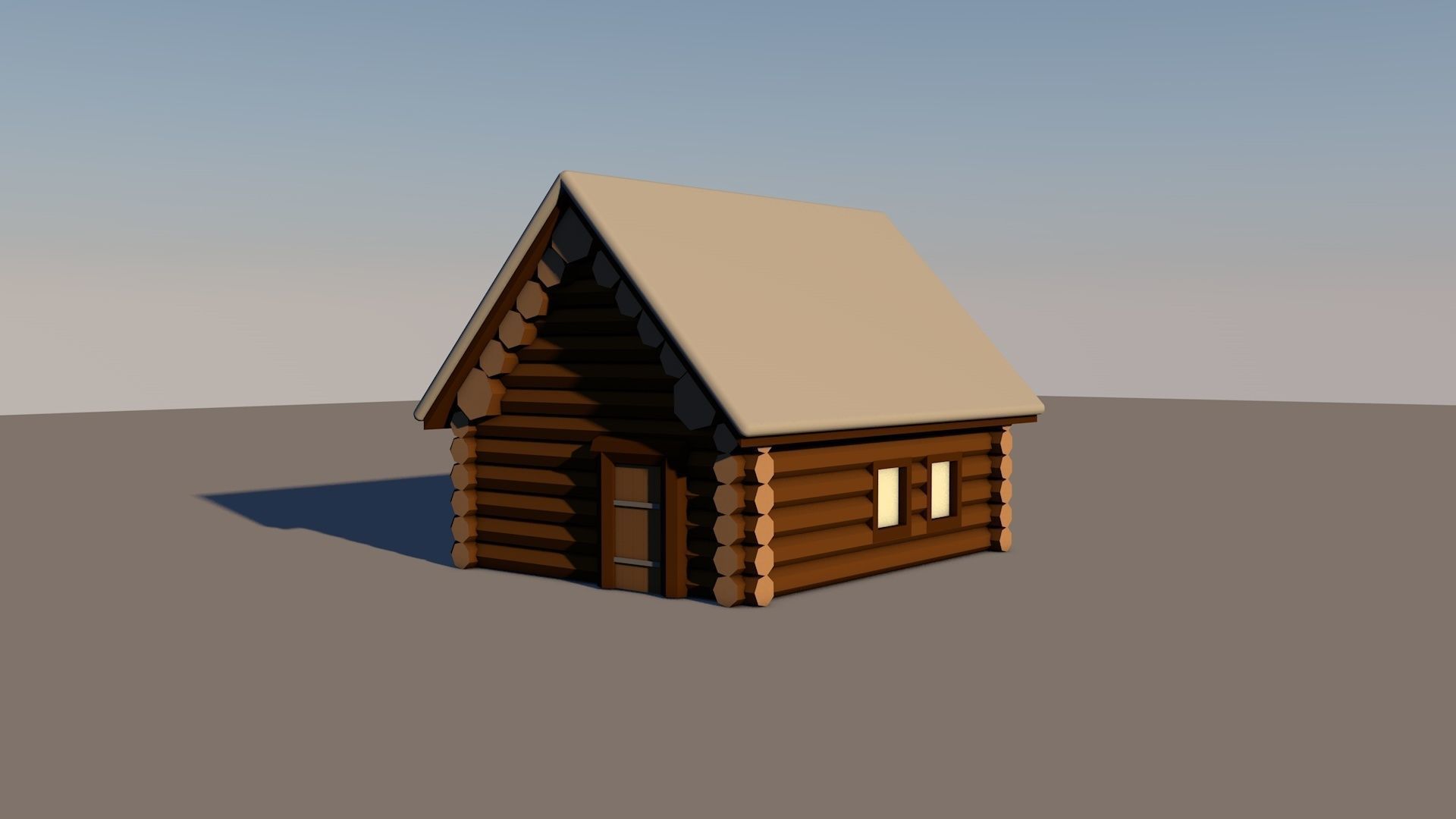Wood hut in the winter under the snow lowpoly 3D model