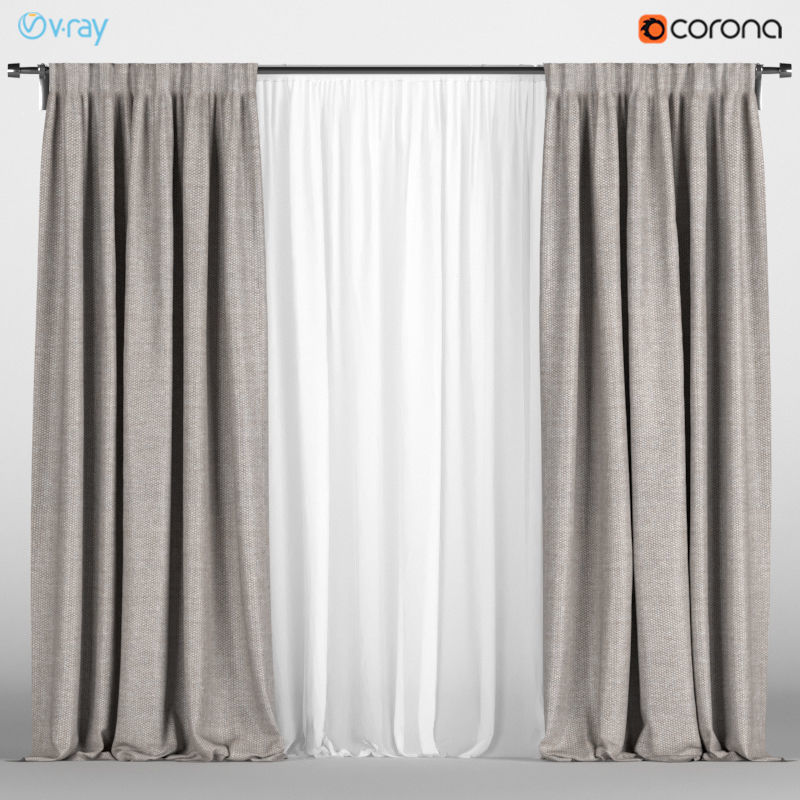 Light Brown Curtains With White Tulle 3d Model Max Fbx White Tulle 3d Model Max Fbx, White And Brown Curtains