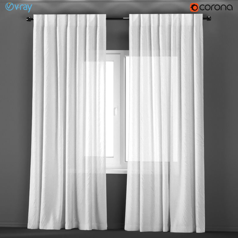 White transparent curtains from flax 3D model | CGTrader