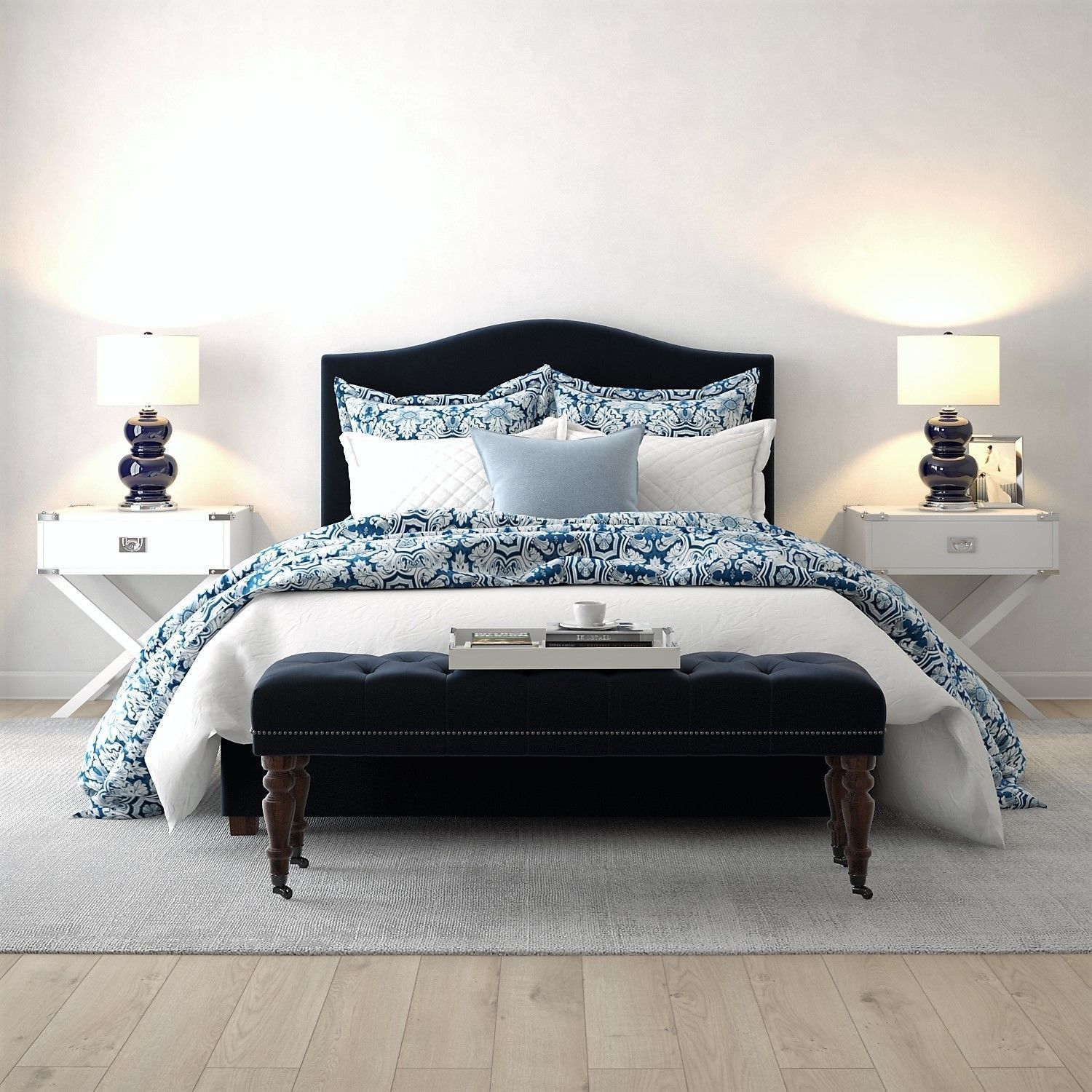 Pottery Barn Raleigh Bed 4 blue 3D model CGTrader