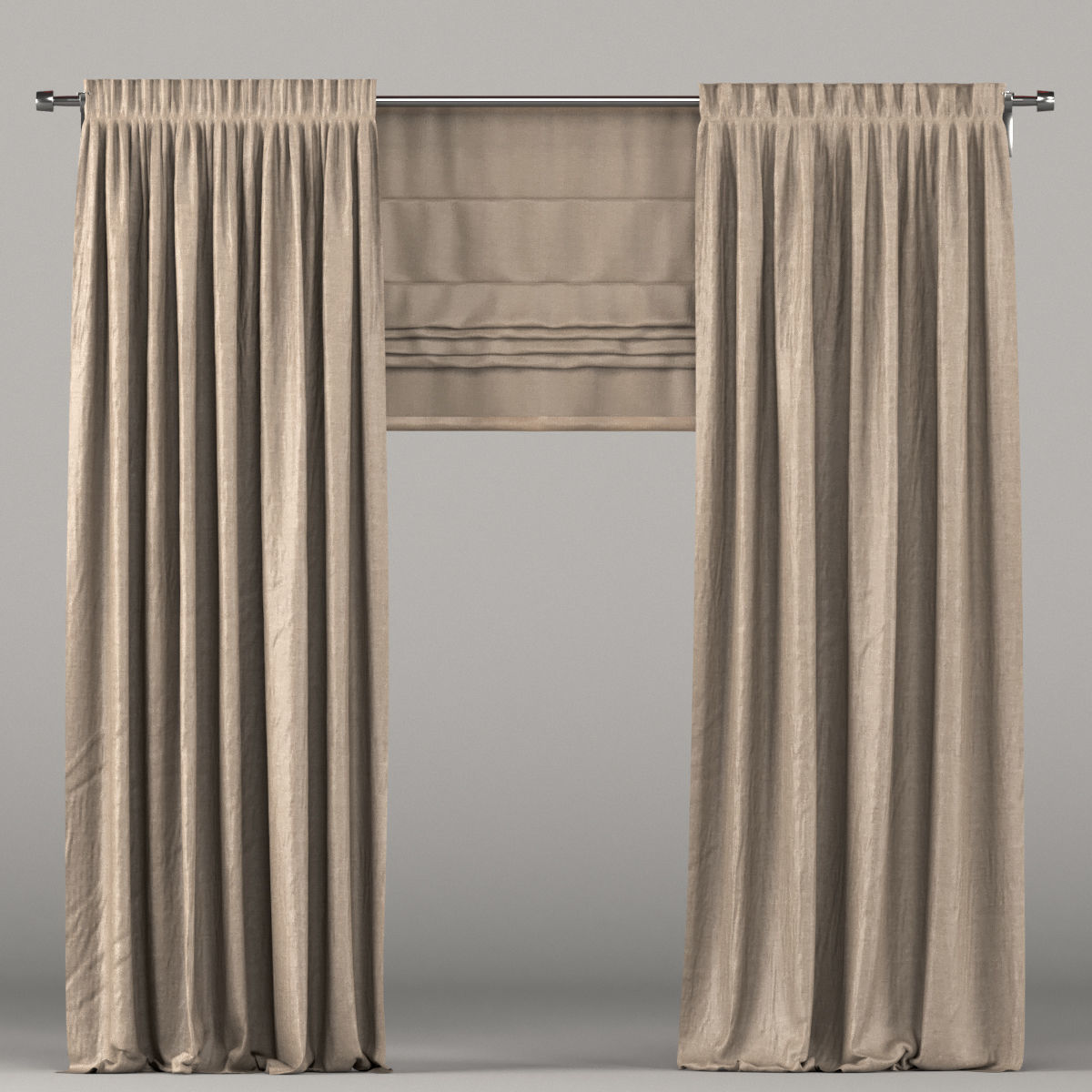 Dark Brown Curtains With A Roman Curtain 3d Cgtrader