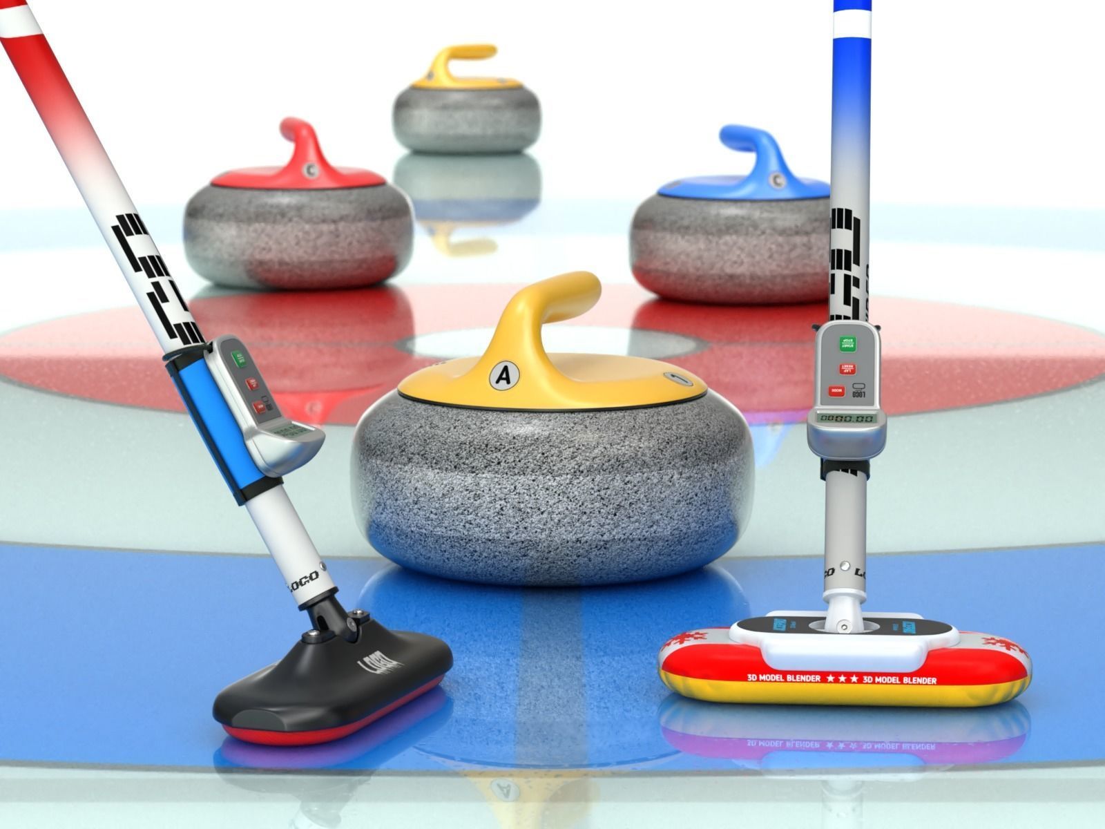 Curling Set hockey stick with handle 3D model CGTrader