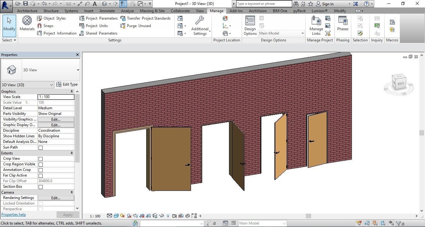 SINGLE DOOR REVIT FAMILY 3D ROTATED AND FULL