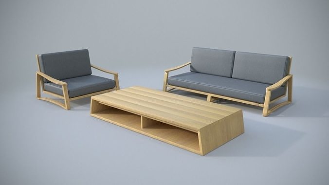 Patio Set wooden lounge chair Free low-poly 3D model