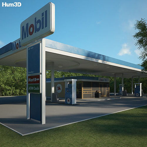 Mobil gas station 001 3D model CGTrader