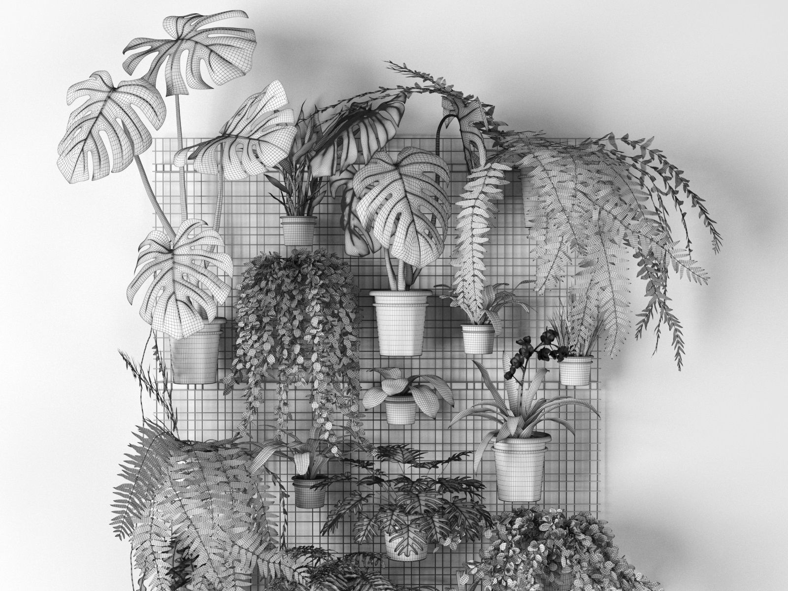 Wall Grid with Pot Plants 3D model CGTrader