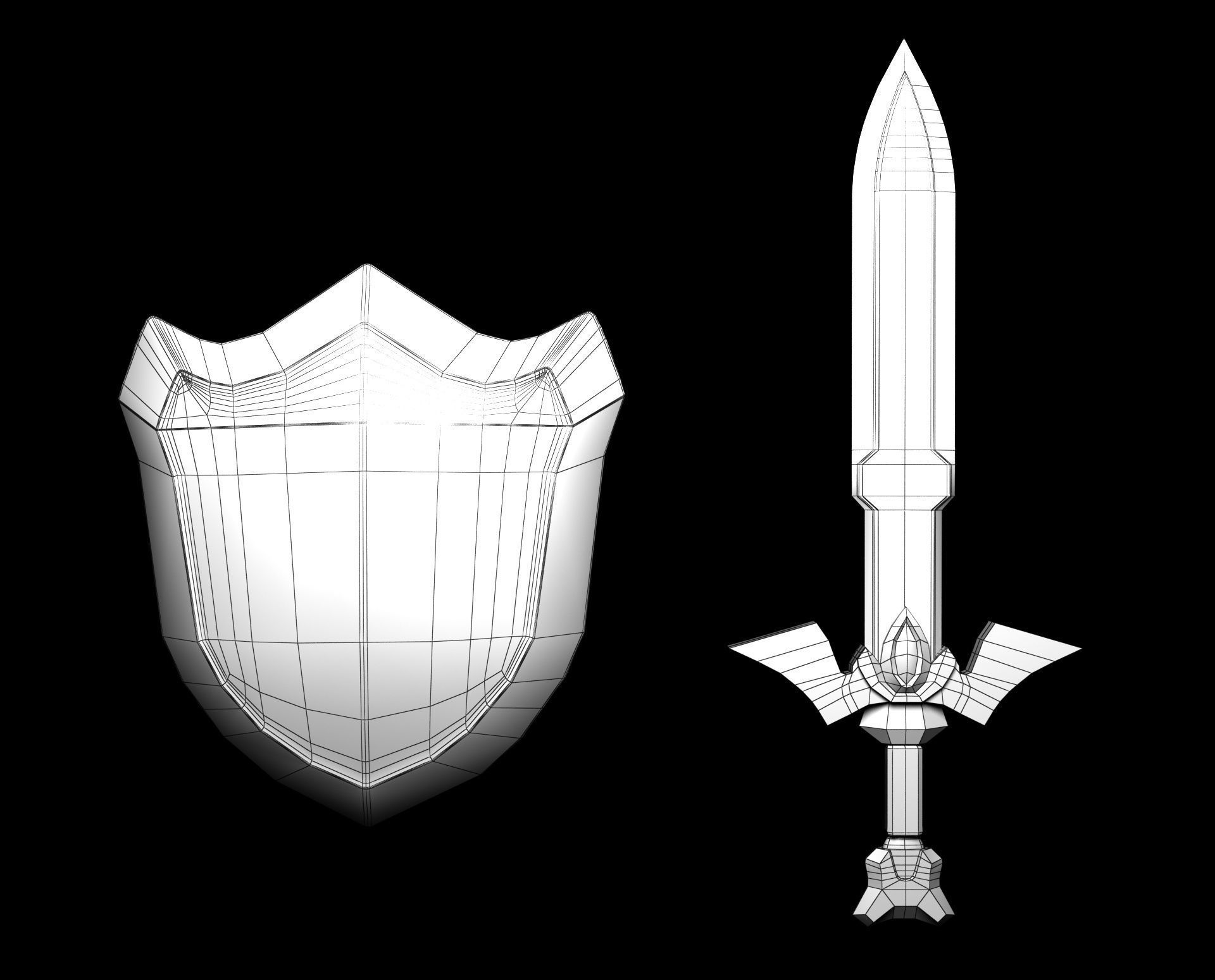 3D model Master Sword and Hylian Shield Toon Link Version VR / AR