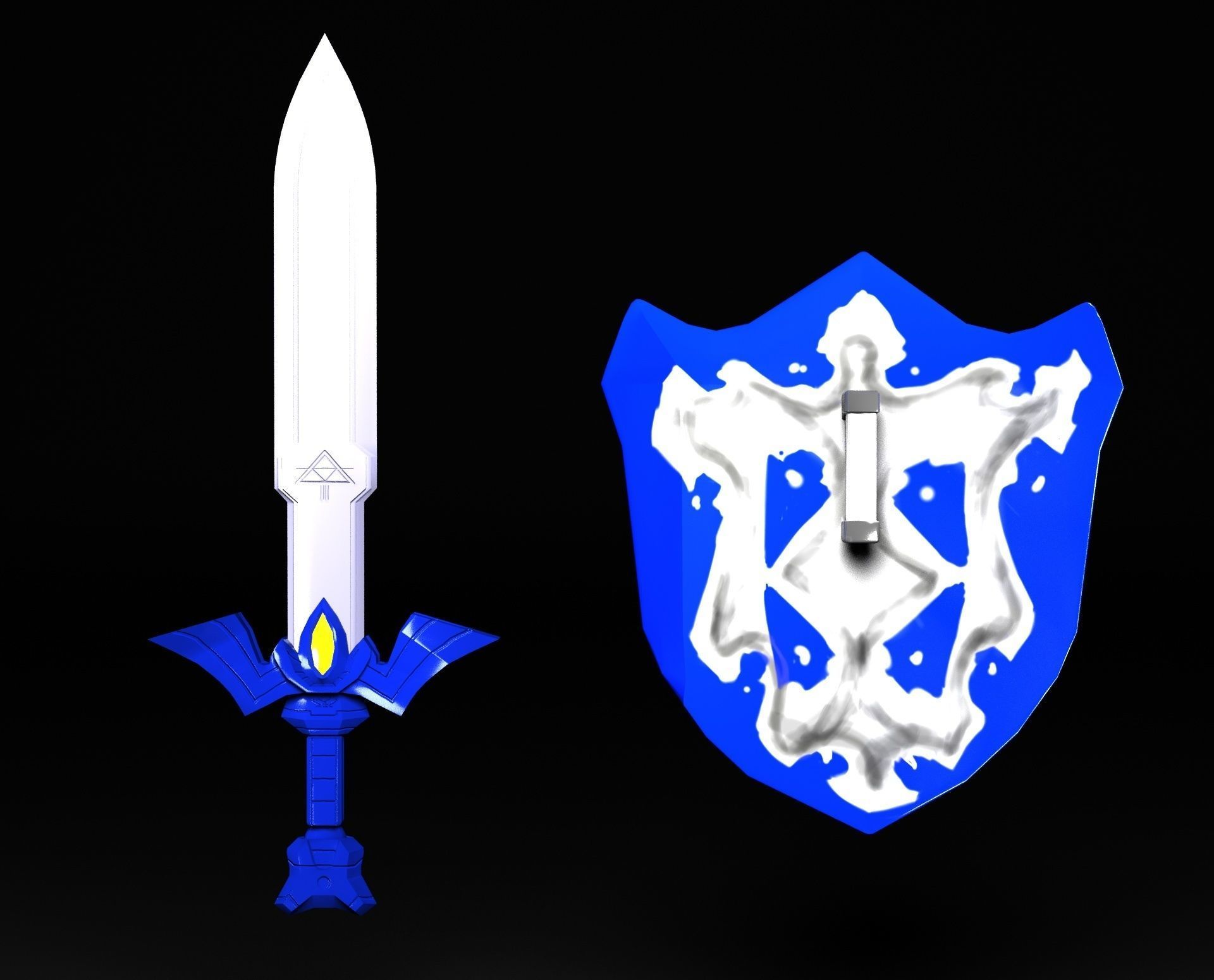 3D model Master Sword and Hylian Shield Toon Link Version VR / AR