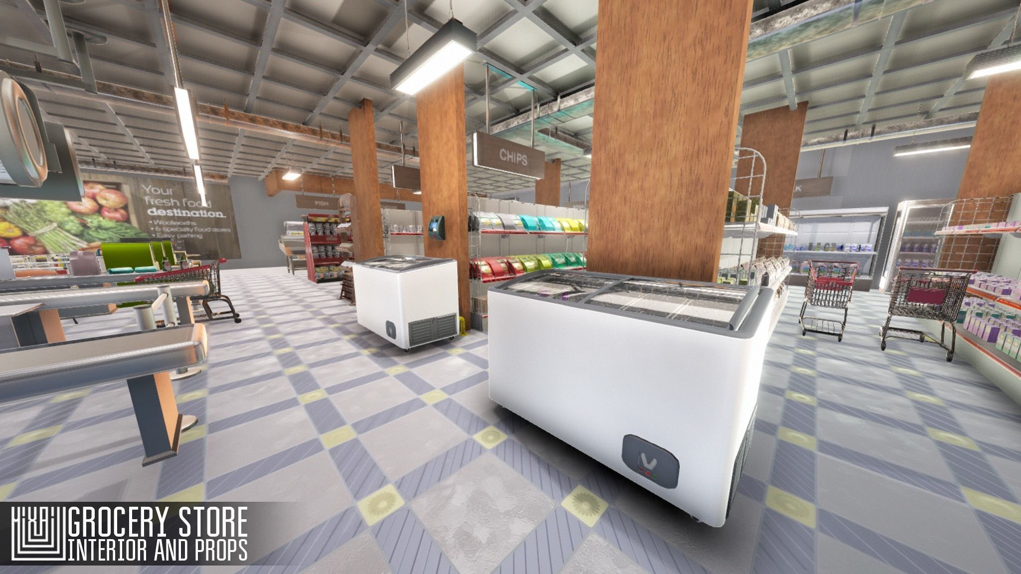 3D model Grocery store - interior and props VR / AR / low-poly | CGTrader