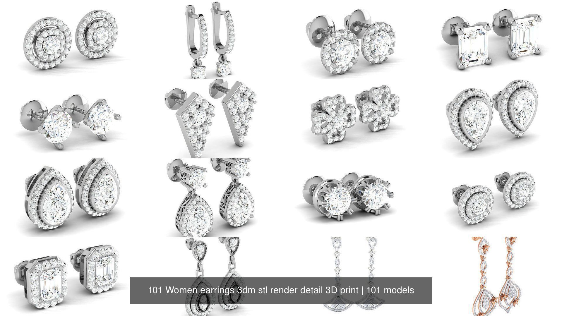 101 Women earrings 3dm stl render detail 3D print