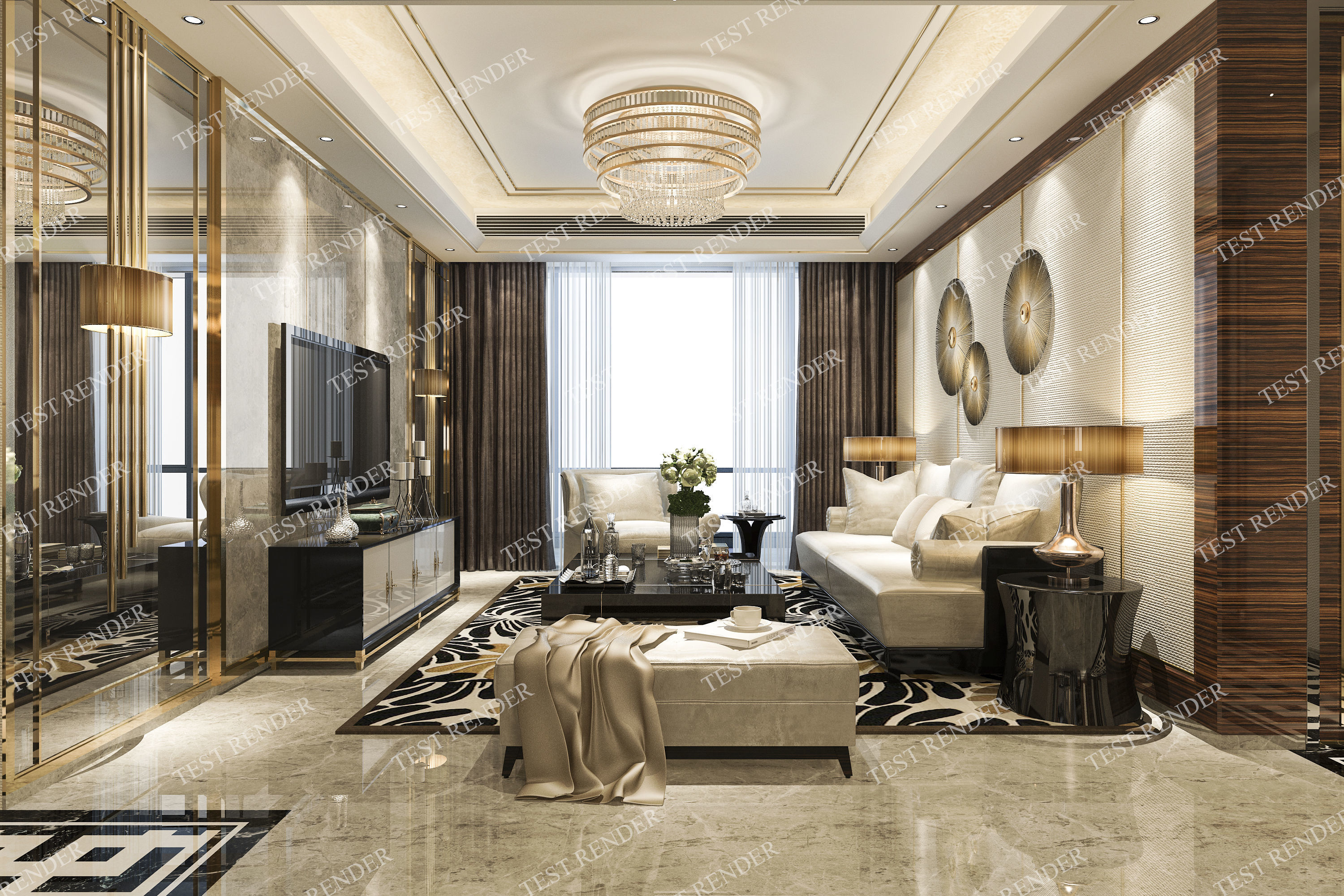 3d Model Luxuru Classic Modern Living Room With Tv