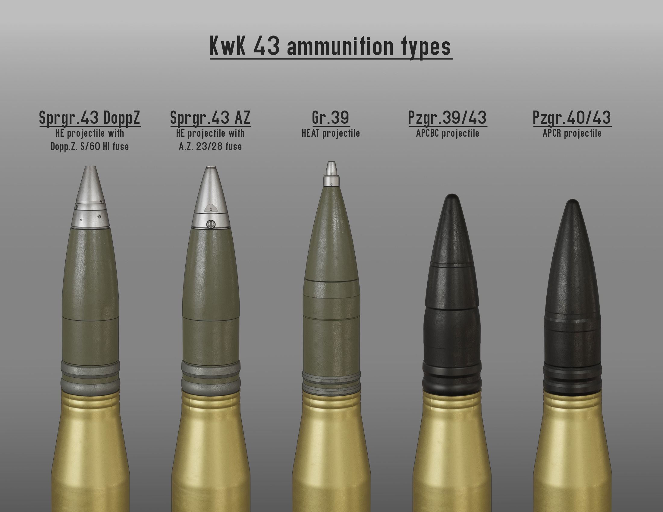 88mm KwK 43 PaK 43 Patronen 14 to 148 scale models 3D model