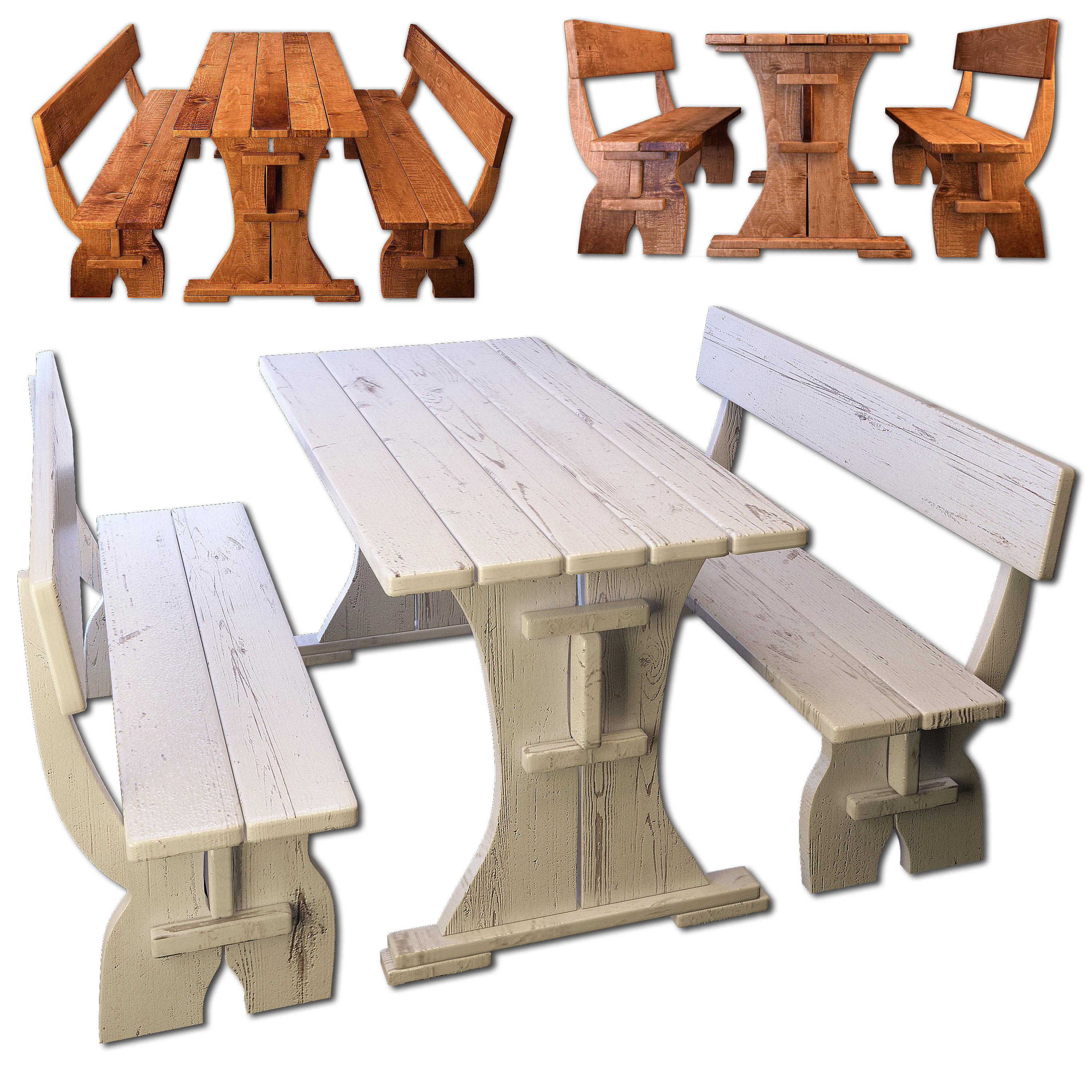 Wooden bench and table 3D model