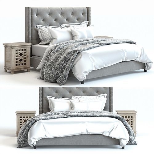Pottery Barn - Harper Bed and Luella Nighstand 3D model | CGTrader