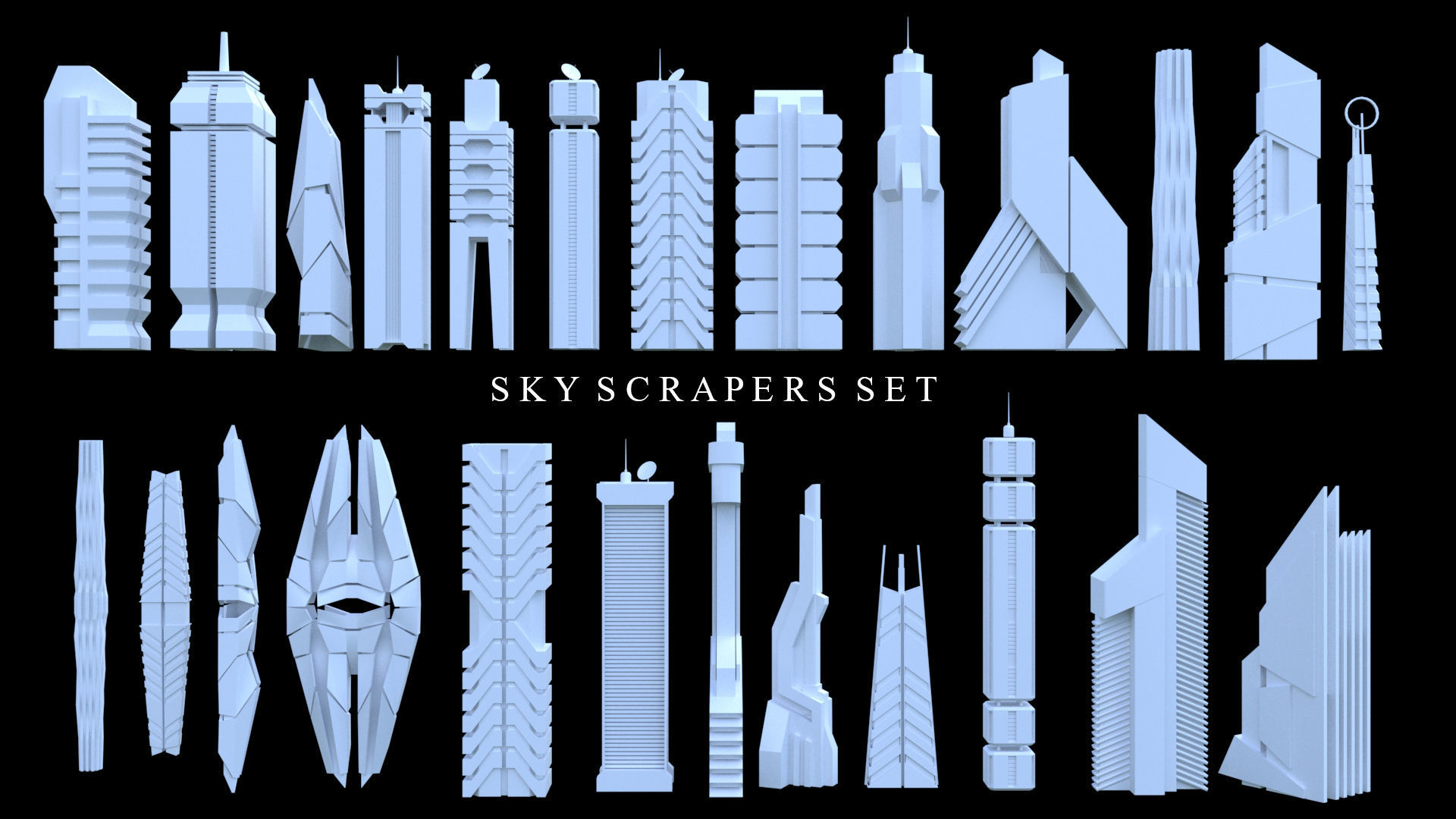 Sci-Fi SkyScraper Set Low Poly