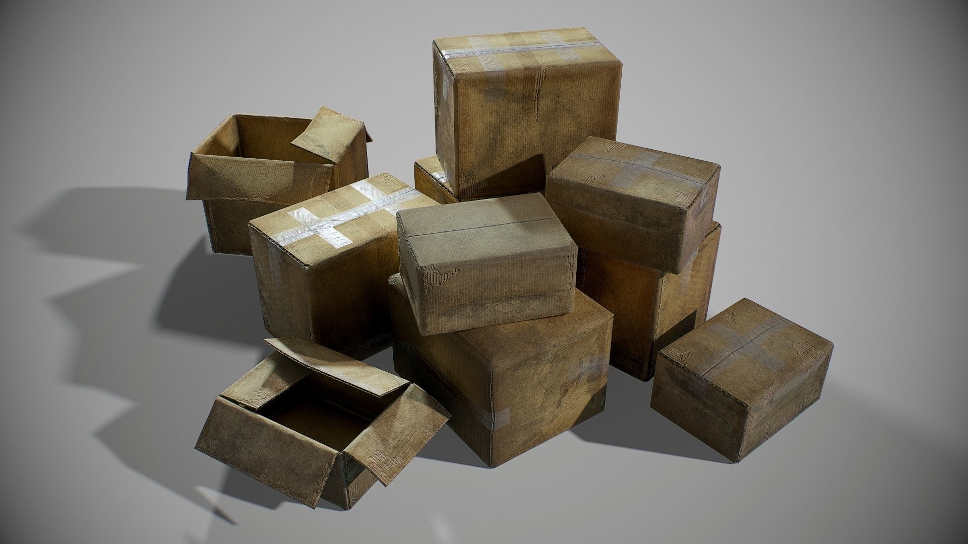 3D model PBR Old Cardboard Boxes Set VR / AR / lowpoly CGTrader