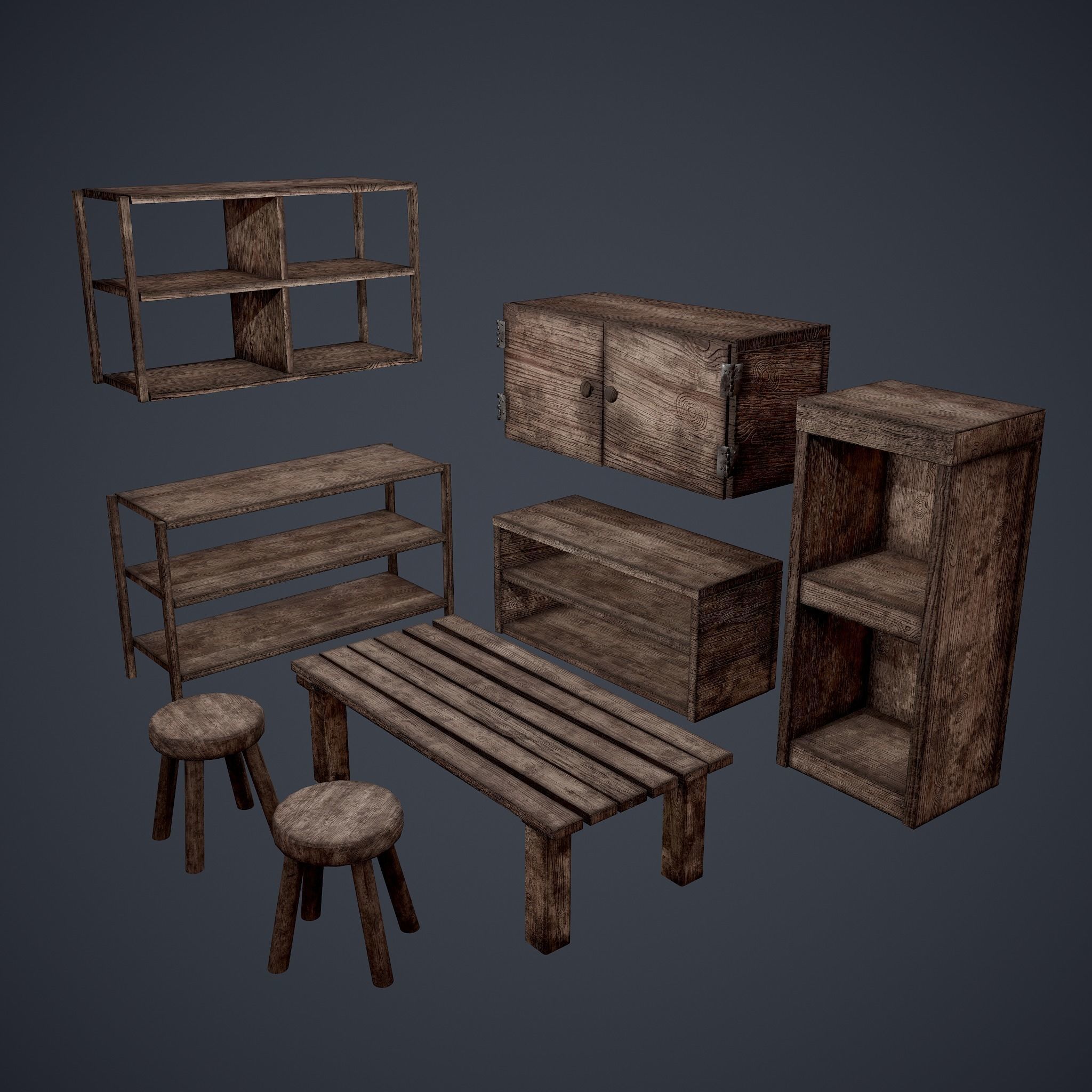 Medieval Tavern Furniture Set 3D Model Collection