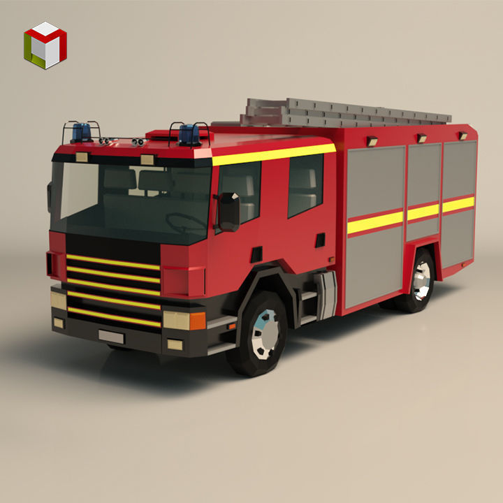 Low Poly Fire Truck 02 3D asset | CGTrader