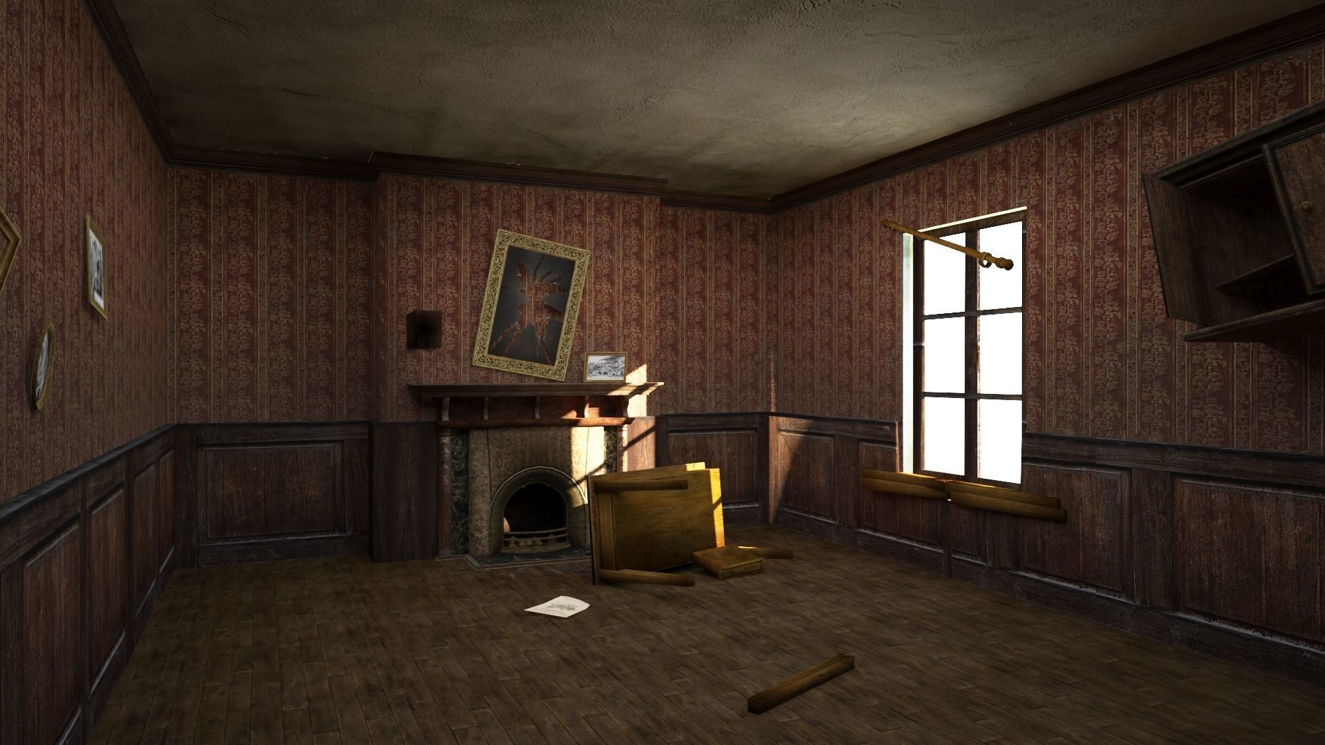 Old and gloomy hotel rooms Low-poly 3D model