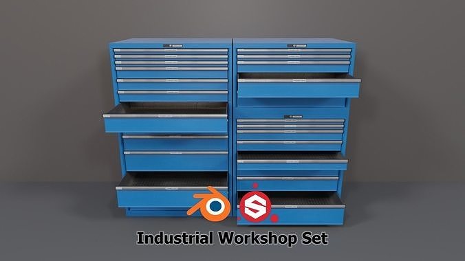 3d Model Industrial Workshop Basic Cabinets Drawers Pbr