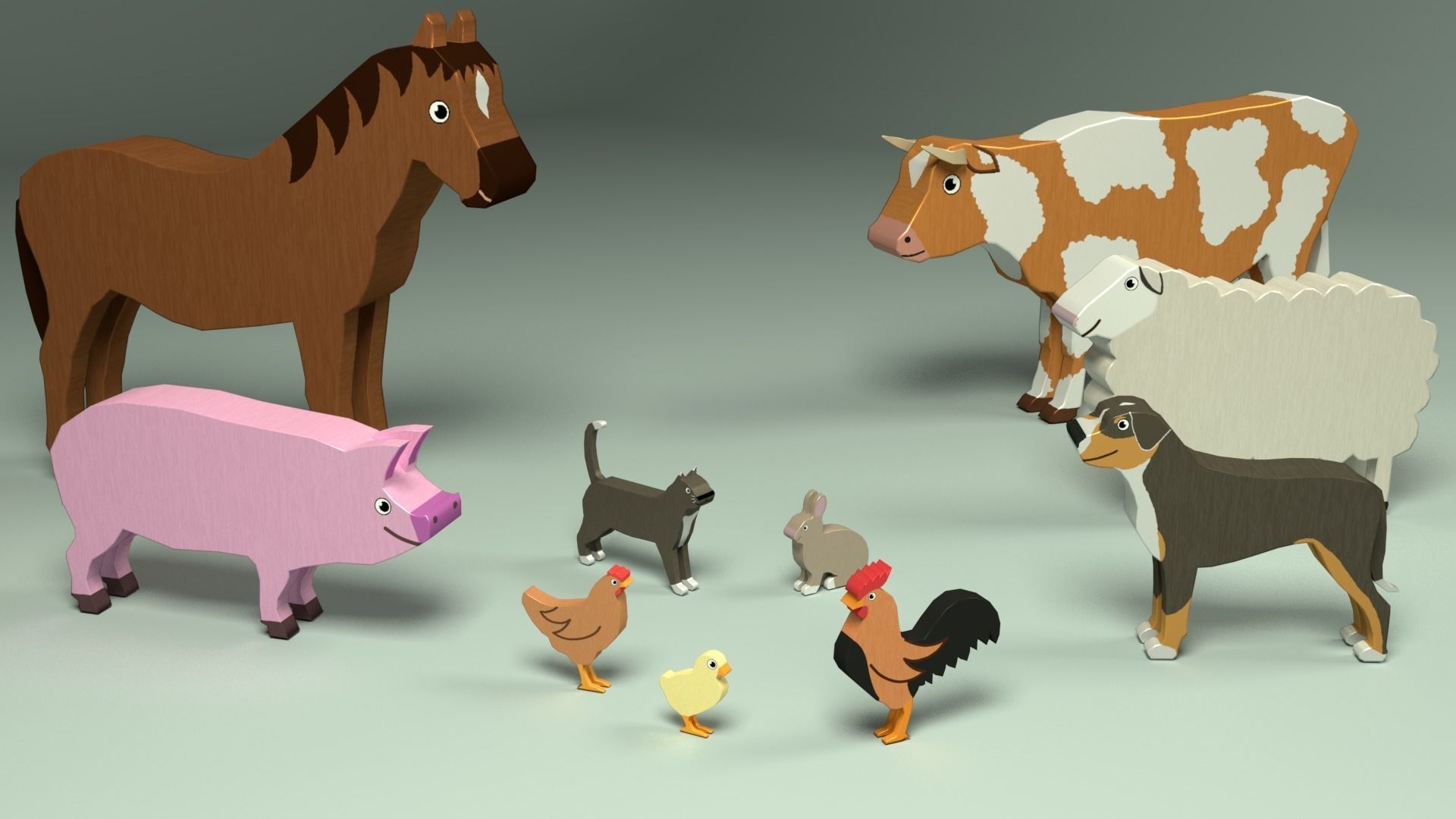 3D model Meeple Farm Animals Pack chicken CGTrader