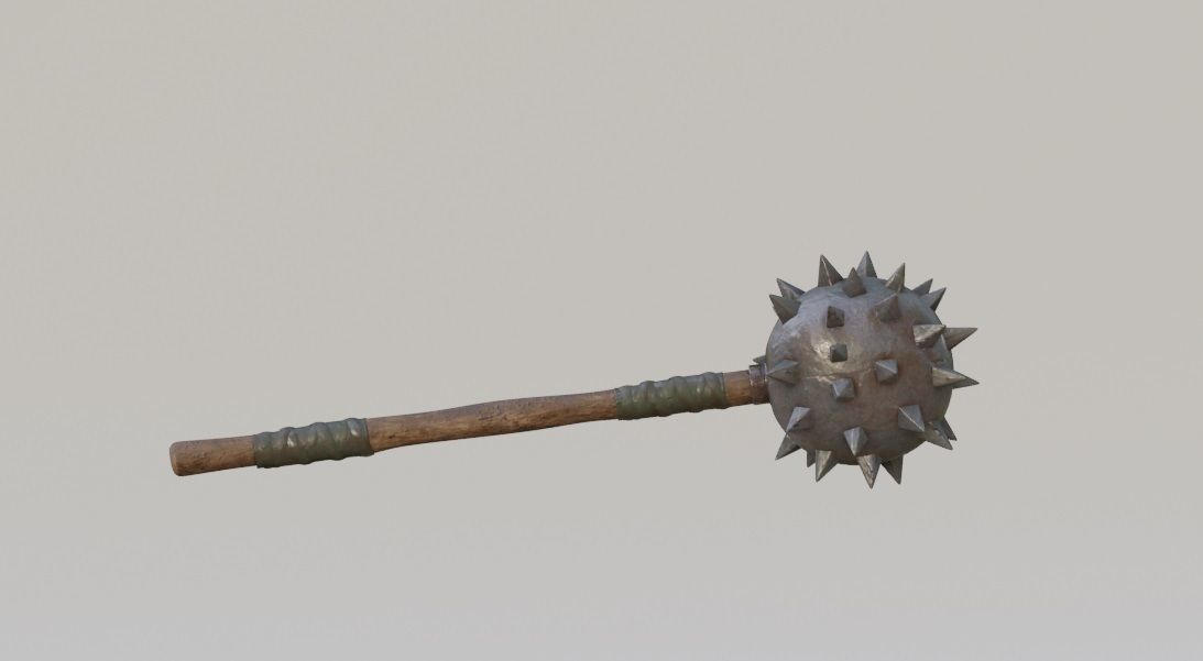 3D model medieval Spiked Club with pbr textures VR / AR / lowpoly