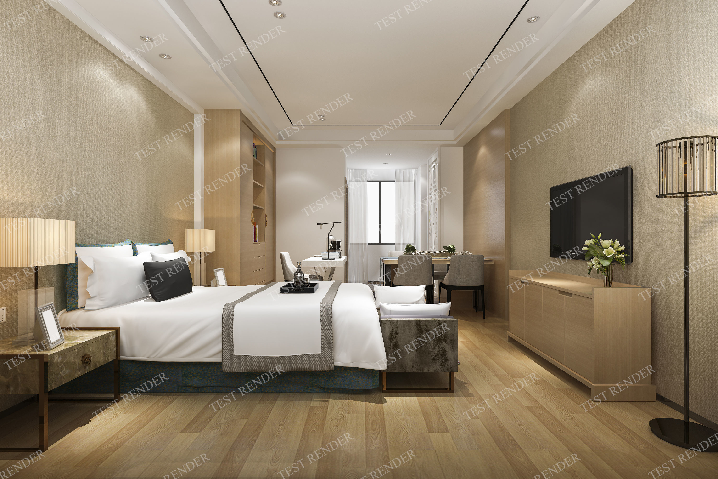 modern bedroom with dining table 3D model