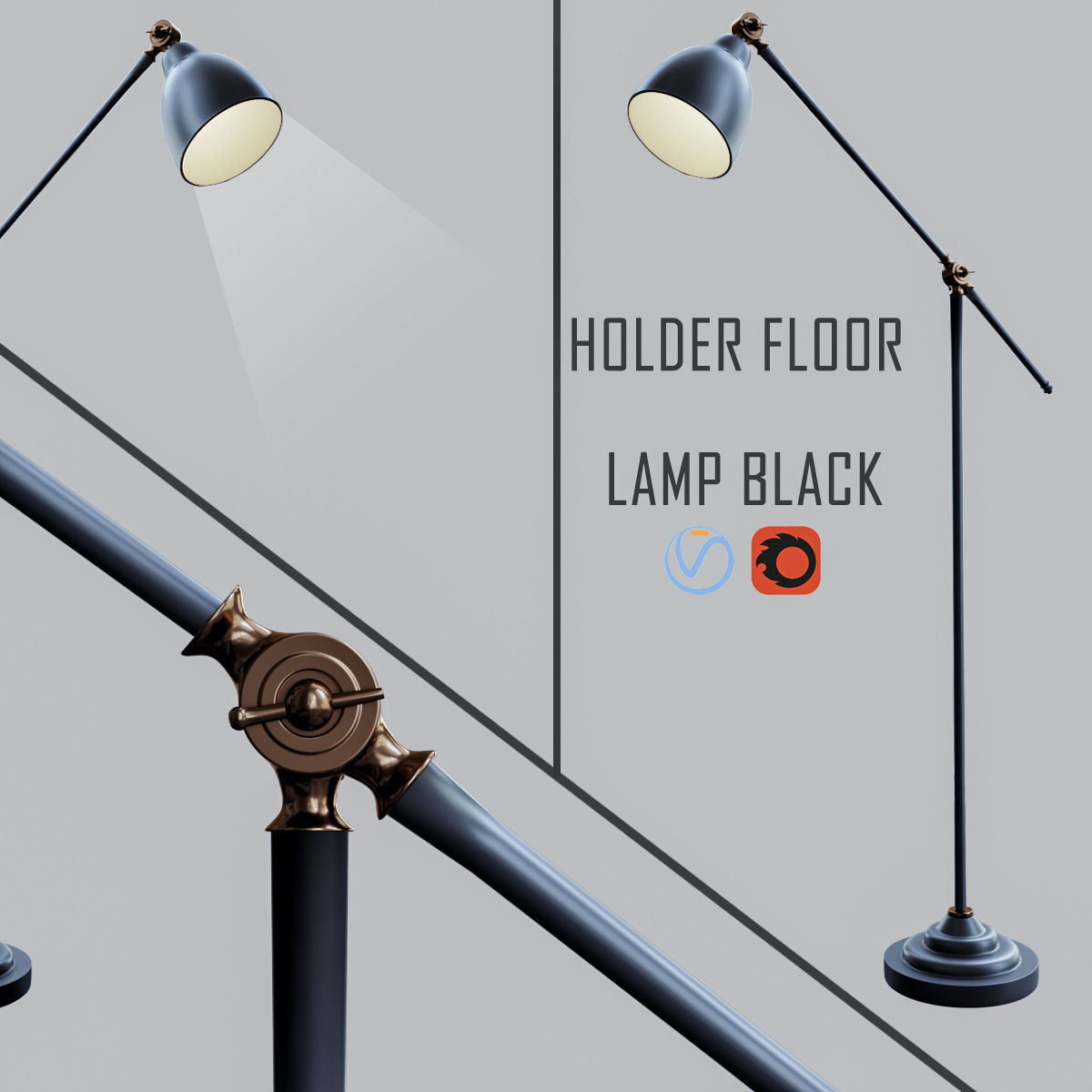 Holder Floor Lamp Black 3D model CGTrader