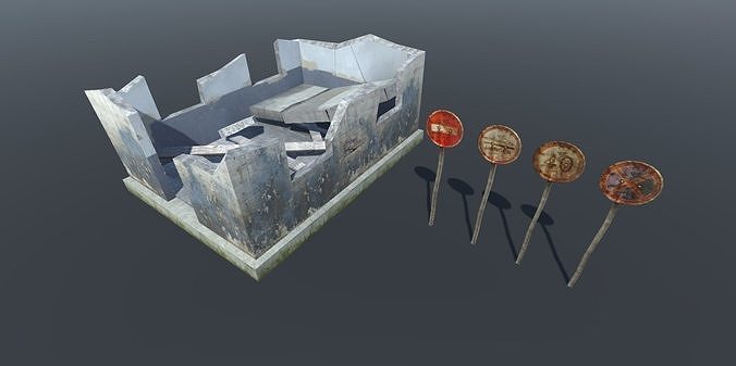 Small Post Apocalyptic set Low-poly 3D model